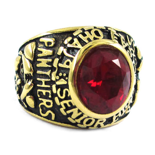 Stainless Steel Carved Word Ring, Red Gold SWR0350 - Click Image to Close